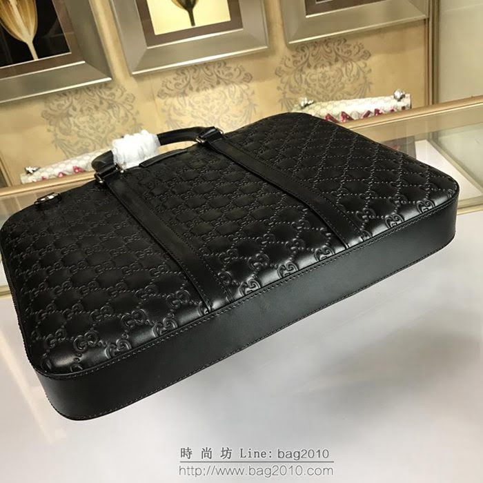 GUCCI 古馳男包 新款 451169 黑色 牛皮壓花 男士公事包 Gucci男手提包